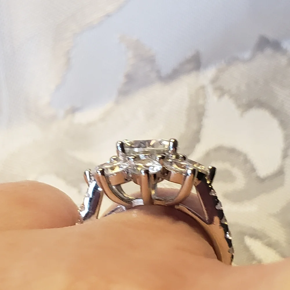 SOLDCertified Moissanite snowflake ring 2.00ctw. In Platinum over Sterling Silve - Picture 9 of 9